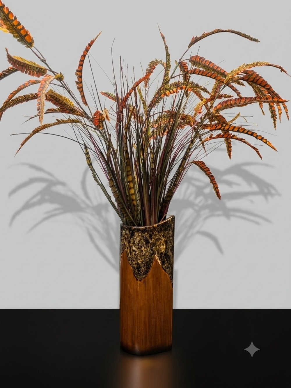 Vintage Brown Drip Glaze Ceramic Vase with Faux Floral Arrangement
